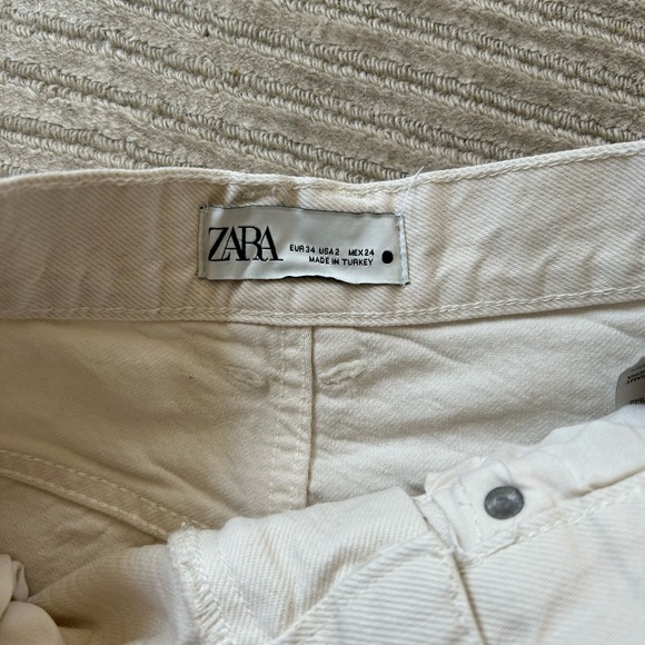 ZARA high rise wide leg cropped jeans cream size 2/26 - Picture 8 of 14